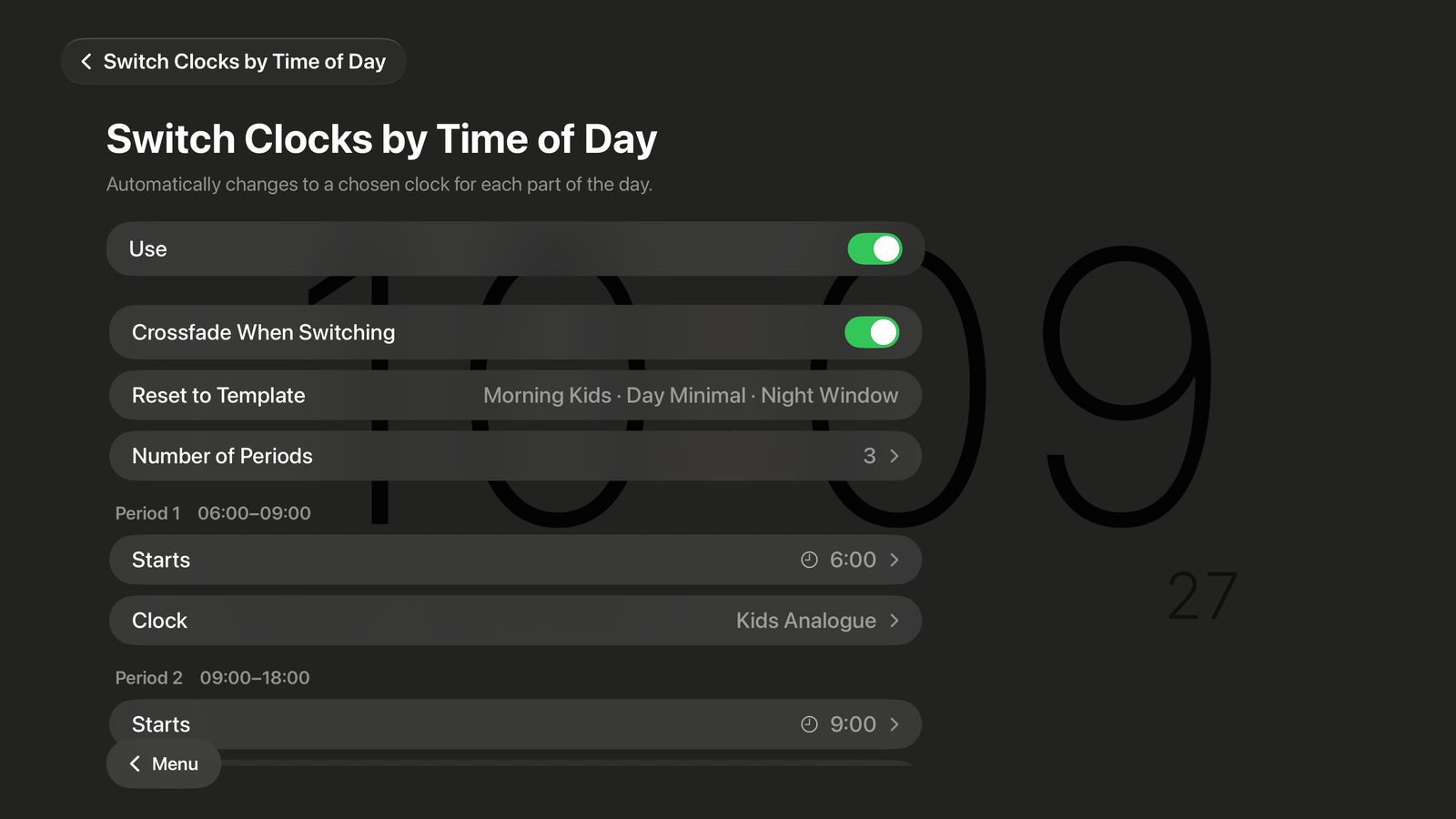 Switch clocks by time of day